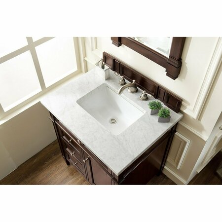 James Martin Vanities Brittany 30in Single Vanity, Burnished Mahogany w/ 3 CM Carrara Marble Top 650-V30-BNM-3CAR